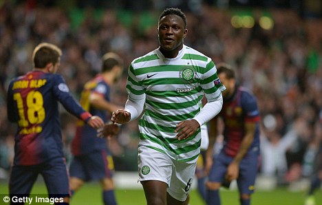 Victor Wanyama celebrates against Barcelona